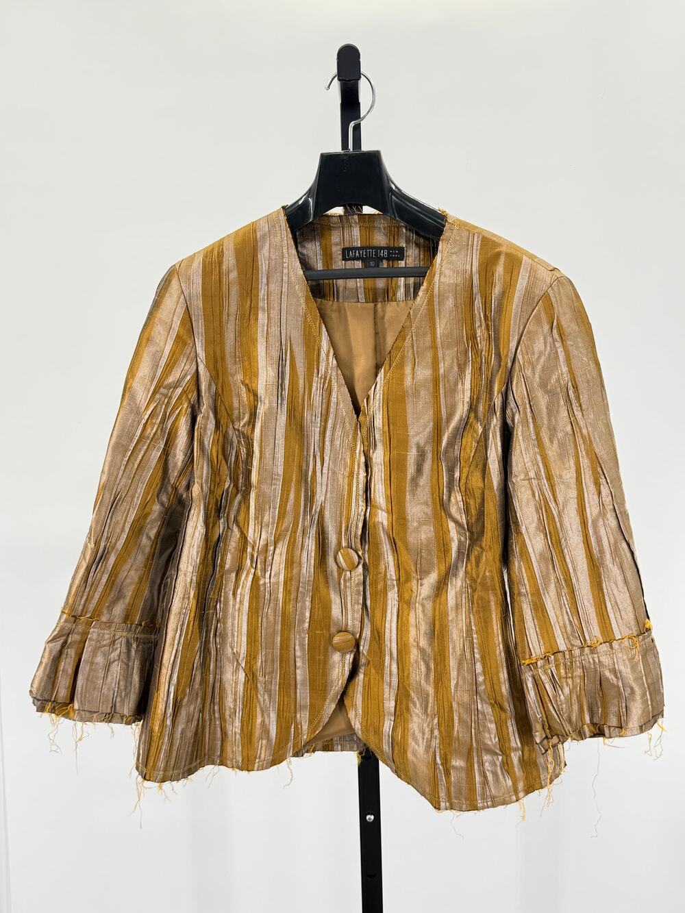 Lafayette 148 Silk Crinkle Raw Hem 10 Jacket Career Natural Refined *Read